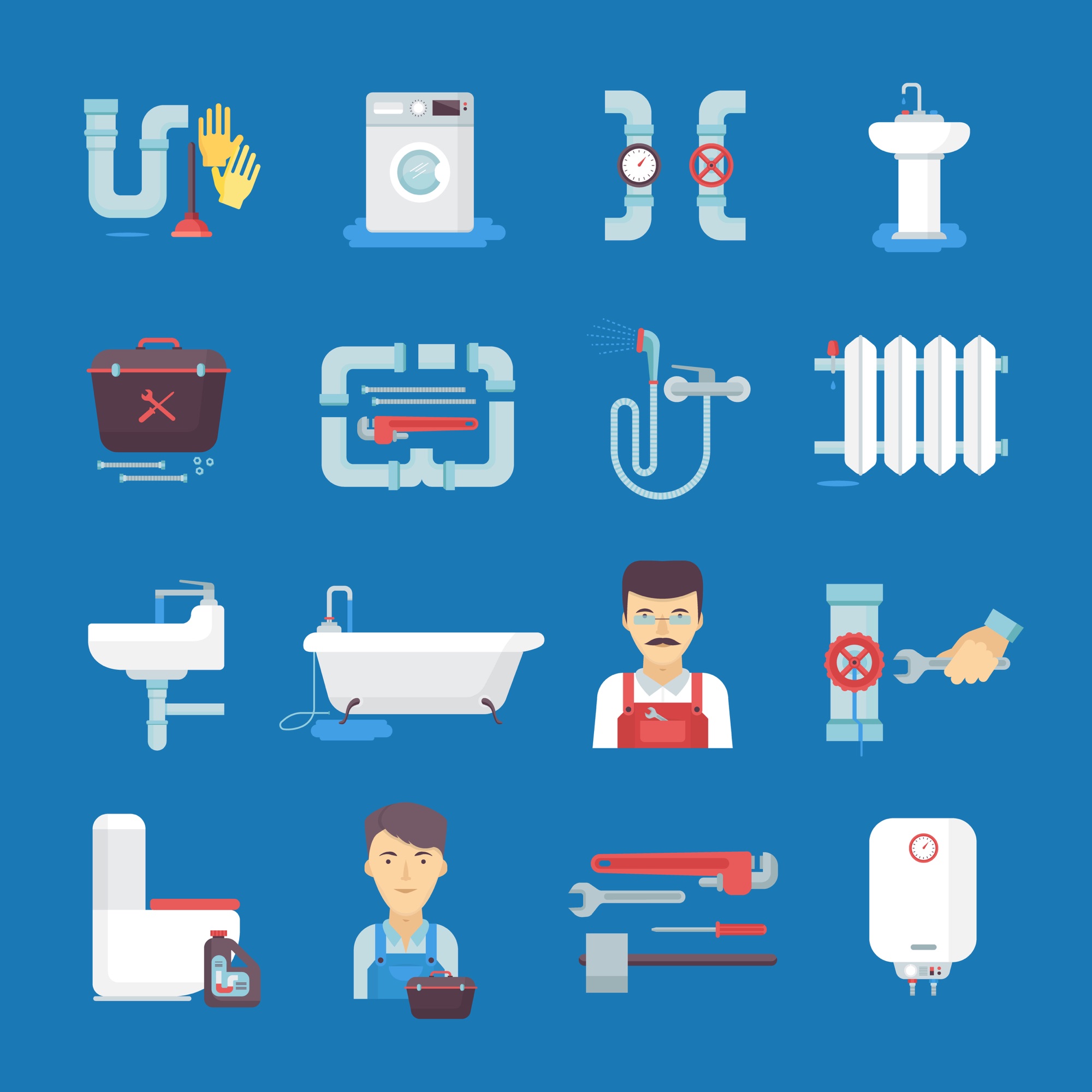 Collection of flat plumbing service icons